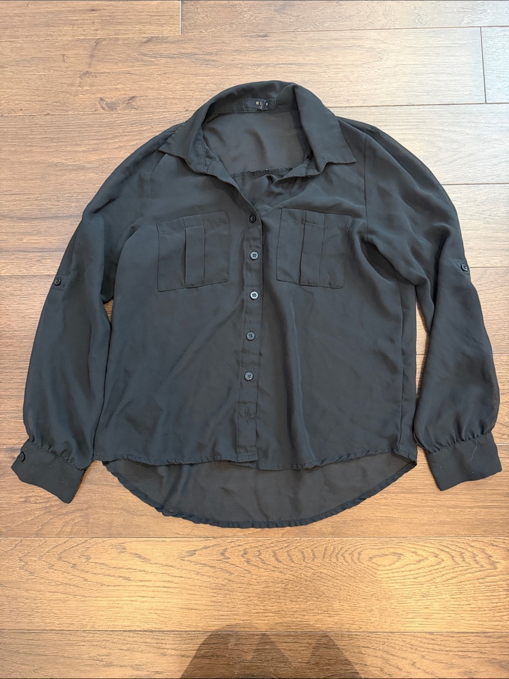 Mine Women’s Sheer Black Button-Up Shirt - Long Sleeve Size Small - C61-149